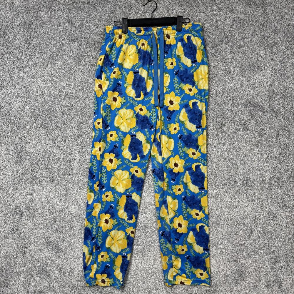 Sesame Street Hawaiian Pajama Pants Men Small Cookie Monster Floral Sleep Lounge